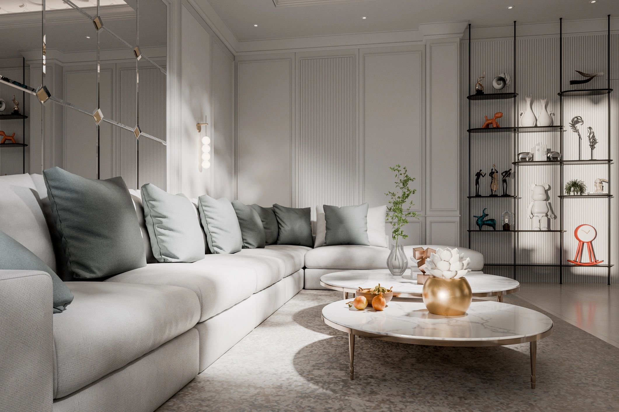 Modern sofa in a bright living room